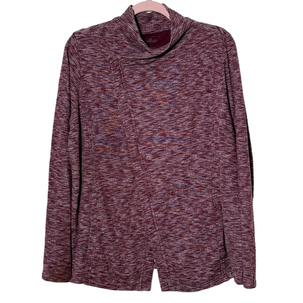 G. H. Bass & Co. Burgundy Space Dye Asymmetrical Zip Knit Sweater Top XL